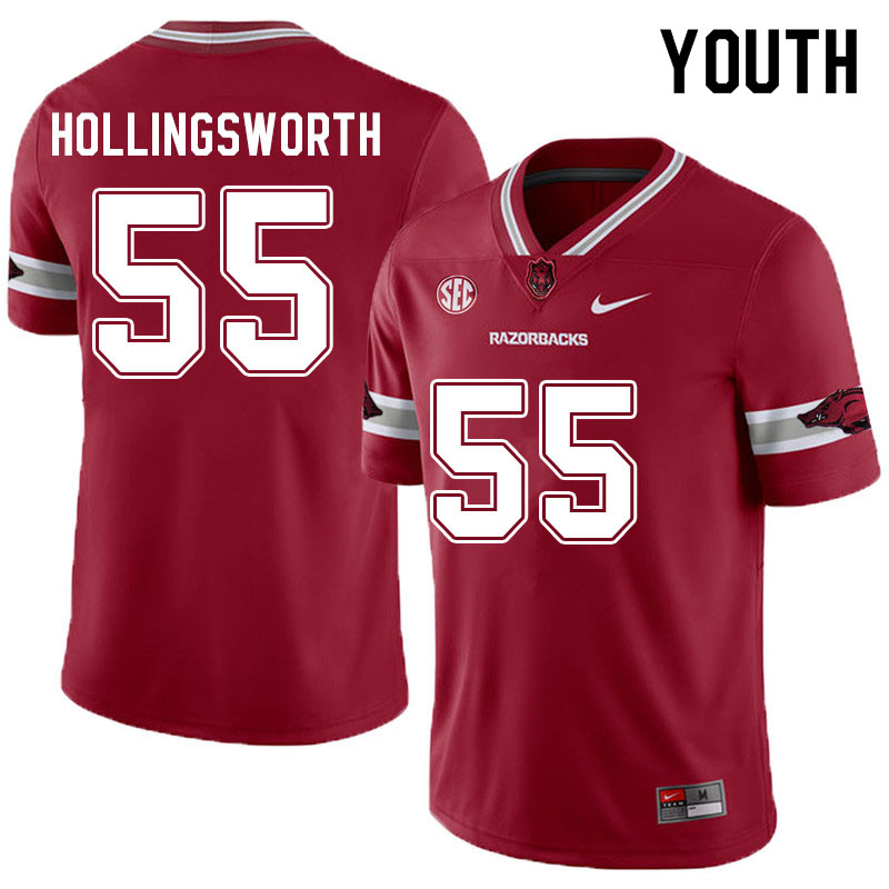Youth #55 JJ Hollingsworth Arkansas Razorbacks College Football Jerseys Sale-Alternate Cardinal